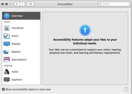 Apple MacBook Air 2017 Accessibility in the Apps