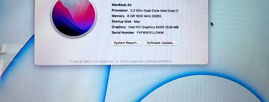 Apple MacBook Air Processor intel i7